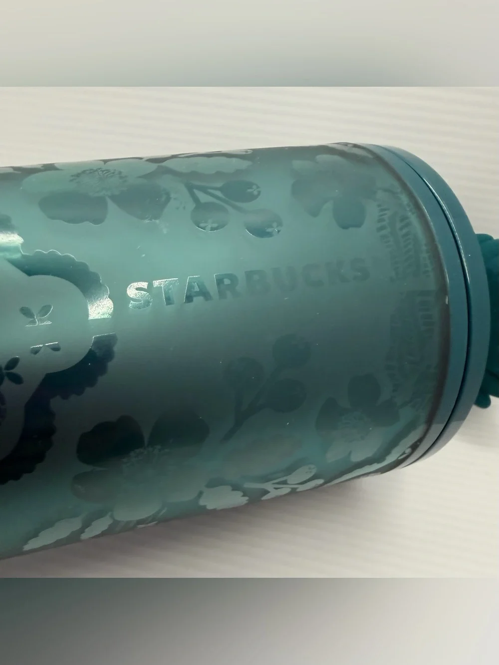 Starbucks Teal Floral Cold Cup Tumbler with Blooming Flower-Topped Straw